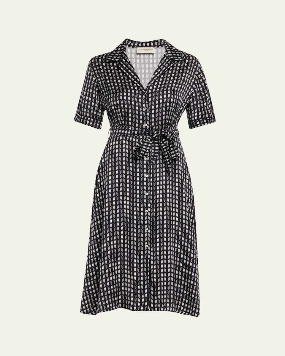 Benedicte Short-Sleeve Tulip-Print Shirtdress